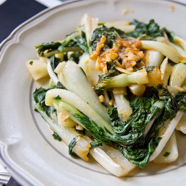 Bok choy and garlic with sriracha and soy glaze
